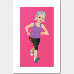 Woman running for fitness Posters and Art